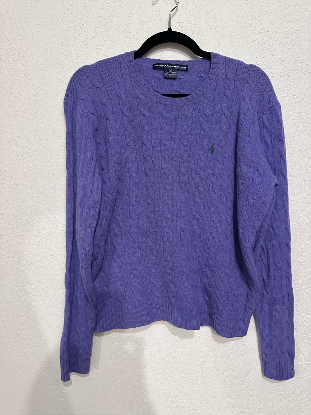 Ralph Lauren Purple Cable-Knit Crewneck Sweater 100% lambswool